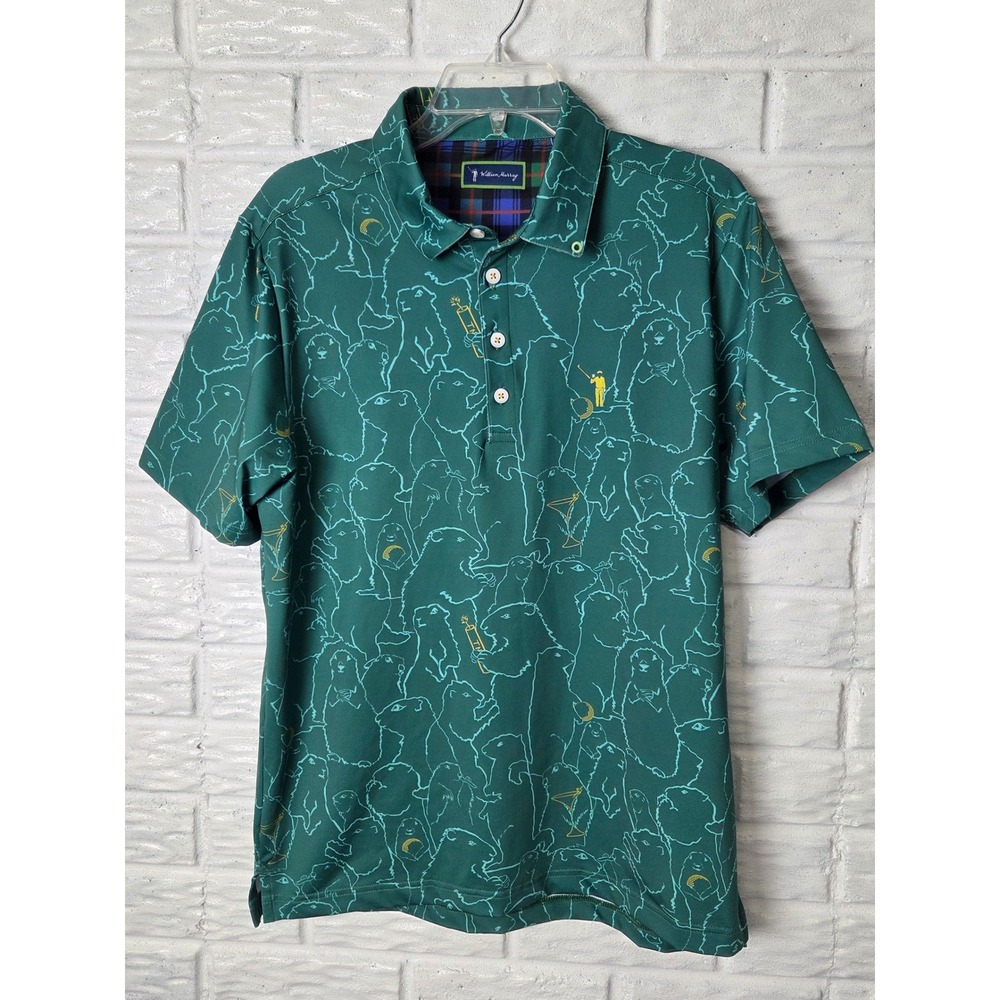 William Murray Shirt Mens Medium Green Gopher Pattern Performance Golf Polo